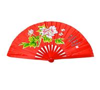 Medifier Chinese Kung Fu Tai Chi Fan Arts Dance/Practice Performance Bamboo Folding Fan Peony flower red background