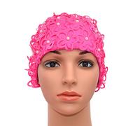 Medifier Hollow Flowers Pearls Sewn by Hand Women's Ladies Swimming Hat Swim Cap Bathing Cap (Rose Red)