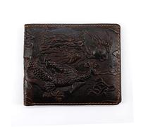 Medifier Mens Leather Genuine Extra Capacity Wallet Bifold Slim Brown Front Pocket Engraved Dragon Wallets with Credit Card Holder ID Window for Men Women Husband Boyfriend Him Gifts Horizontal Style