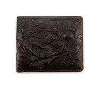 Medifier Mens Leather Genuine Extra Capacity Wallet Bifold Slim Brown Front Pocket Engraved Dragon Wallets with Credit Card Holder ID Window for Men Women Husband Boyfriend Him Gifts Vertical Style