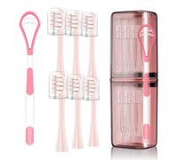 MediGenius 6 Pack Electric Toothbrush Replacement Heads Suitable for Oclean X Pro Elite/X/X Pro/Flow/F1/Air 2-Vacuum-Sealed with Hygienic Caps,Bonus Tongue Scraper & Travel Cup Included-Pink