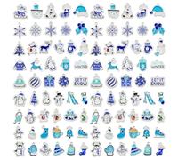 MEDIHOOL 100Pcs Enamel Christmas Charms Bulk,Blue Alloy Winter Snowflake Snowman Holiday Charms for DIY Jewelry Ornaments & Festive Gifts
