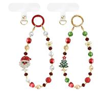 MEDIHOOL 2 Pcs Christmas Beaded Phone Charms, Alloy Santa & Tree Charms Red Green Crystal Bracelet Lanyard for Phone Case Purse Bag Camera Gift