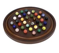 Medikaison Large Solitaire Game Handmade Solid Wooden Marble Solitaire Board Game Set with 36 Natural Glass Marbles Classic Thick Round Board Games for Adults Game Night (Walnut, Medium)