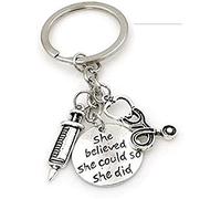 Medinc She believed she could so she did Syringe Stethoscope Keychain Key Chain Keyring Doctor Nurse Physicians Medical Student Graduation Gift Jewelry