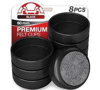 Medipaq Felt Castor Cups - 8x Large 60mm Black - Protects Wooden & Smooth Floors - Chair & Furniture Leg Protectors