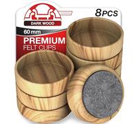 Medipaq Felt Castor Cups - 8x Large 60mm Dark Wood Grain - Protects Wooden & Smooth Floors - Chair & Furniture Leg Protectors