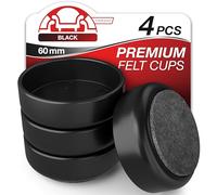 Medipaq Felt Castor Cups for Wooden Floors - 4 x Large 60mm Chair Leg Floor Protectors & Floor Protectors for Furniture Legs, Black