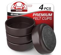 Medipaq Felt Castor Cups for Wooden Floors, 4 x Large 60mm, Solid Brown | Fits Chair and Furniture Legs