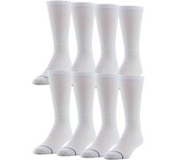 Medipeds Men's Crew Socks with Extra Wide Non-Binding Top and Cushion, Multipairs, White, 9-12 US (Pack of 8)