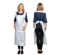 Medipron Heavy Duty Disposable Aprons For Adults - Pack Of 50. Heavy Duty Polythene Aprons For PPE Protection. Full Body Protective Aprons For Women & Men - 50 Microns Thick, 130cm Long, White.
