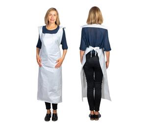 Medipron Heavy Duty Disposable Aprons For Adults - Pack Of 50. Heavy Duty Polythene Aprons For PPE Protection. Full Body Protective Aprons For Women & Men - 50 Microns Thick, 130cm Long, White.