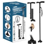 MEDITAL Folding Walking Stick with LED Light - 84.5-94.5cm Adjustable Walking Cane - Foldable Walking Stick for Men & Women with Extra Wide Pivoting Base - Comfortable Grip (Black)