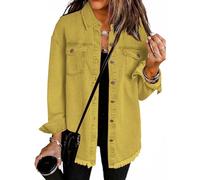Meditatem Denim Jacket, Meditatem 2025 Women's Casual Denim Button down Distressed Jacket, Lightweight Washed Denim Jacket (Yellow,XXL)