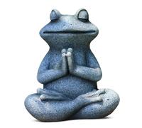Meditating Animal Garden Figurine, Small Outdoor Sculpture, Grey Stone-Look Finish, Meditating Dog and Frog Statue, Cute and Delicate Garden Decoration (Grey Frog)