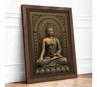 Meditating Buddha in Gold Japandi Framed Wall Art Print A1 (84.1×59.4cm) Walnut, Wall Decor for Living Room, Bedroom, Office & Home, Ready to Hang, Art Gift