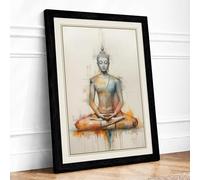 Meditating Buddha Japandi Framed Wall Art Print A1 (84.1×59.4cm) Black, Wall Decor for Living Room, Bedroom, Office & Home, Ready to Hang, Art Gift