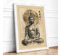 Meditating Buddha Japandi Framed Wall Art Print A1 (84.1×59.4cm) White, Wall Decor for Living Room, Bedroom, Office & Home, Ready to Hang, Art Gift