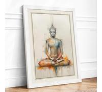 Meditating Buddha Japandi Framed Wall Art Print A1 (84.1×59.4cm) White, Wall Decor for Living Room, Bedroom, Office & Home, Ready to Hang, Art Gift