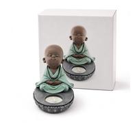 Meditating Buddha Monk Tealight Candle Holder, Decorative Resin Buddha Figurine with Tea Light Base, Zen Home Ornament for Living Room, Bedroom, Shelf (Meditating Buddha Tealight Candle Holder)