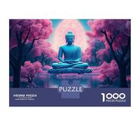 Meditating Buddha Statue 1000 Piece Jigsaw Puzzle Paper for Adults Pink Cherry Blossom Forest Relaxing Focus 70x50cm/1000pcs
