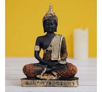 Meditating Buddha Statue, Black and Gold Polyresin, Orange Accents, Meditation Room Décor Pack of 10