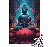 Meditating Buddha Statue Jigsaw Puzzle for Adults 1000 Pieces Puzzle Game Lotus Bloom Calm Mind Home Decor Relaxation Gift 38x26cm/1000pcs