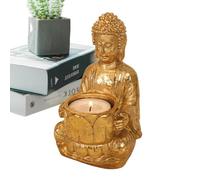 Meditating Buddha Statue - Resin Tea Light, Zen Candle Holder, Prayer Ornament, Decorative Sculpture | Buddha Candle Holder for Home Garden Patio Indoor Outdoor Meditation Decor
