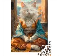 Meditating Cat Monk Jigsaw Puzzle 1000 Pieces for Adults Activity, 70x50cm/1000pcs
