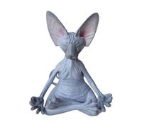 Meditating Cat Statue 13cm Resin Hairless Cat Figurine Zen Garden Cat Animal Sculpture, Meditate Collectible Figurines, Whimsical Hairless Cat Thinking Figurine Decoration (Grey)