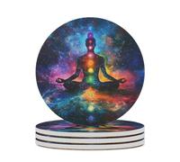 Meditating Cosmic Psychedelic Round Ceramic Coasters Non-Slip Cork Base Drinks Holder Craft 4PCS