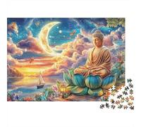 Meditating Figure Dream Sunset 1000 Piece Jigsaw Puzzle Paper for Adults Night View Jigsaw Puzzle for Family Relaxation Focus 38x26cm/1000pcs