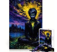 Meditating Figure with Cityscape Painting Jigsaw Puzzles for Teenagers 1000 Brain Think Precise Cut Real Challenge Art Piece (50x75cm)