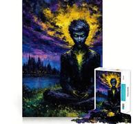 Meditating Figure with Cityscape Painting Jigsaw Puzzles for Teenagers 1000 Brain Think Precise Cut Real Challenge Art Piece (50x75cm)