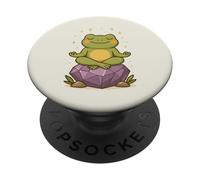 Meditating Frog on Crystal Calm Relaxing Art PopSockets Adhesive PopGrip