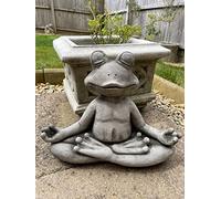 Meditating Frog Stone Garden Statue | Outdoor Animal Sculpture Toad Ornament Decor Decoration
