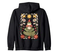 Meditating Frog Witch Cottagecore Floral Nature Zip Hoodie