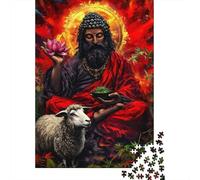 Meditating Man Portrait 1000 Piece Jigsaw Puzzle Paper for Adults Calm Sheep Scene Mindfulness Relaxing Focus Family Decoration Gift 52x38cm/1000pcs