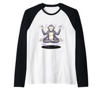 Meditating Monkey Four Arms Yoga Zen Funny Raglan Baseball Tee