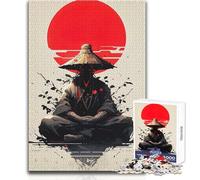Meditating Samurai with Rising Sun 1000 Piece Jigsaw Puzzles for Teenagers Educational Mental Focus Game Heartwarming Special Present Idea Size 38x52cm
