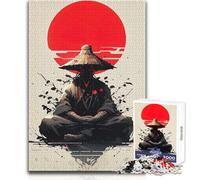 Meditating Samurai with Rising Sun Teenagers 1000 Piece Jigsaw Puzzle Fun Learning Cognitive Game Thoughtful Unique Present Selection Size 50x75cm