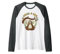 Meditating Sloth Zen Yoga Retro 70s Cartoon Raglan Baseball Tee