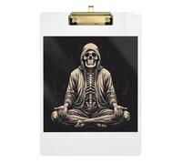 Meditating White Skull Clipboard Acrylic Decorative Clipboards Wordpad Clipboards Standard Size with Low Profile Metal Clip for Women Men Office Supplies 12.5 x 9 Inches