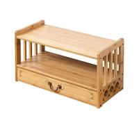 Meditation Altar Table with Drawer, Puja Table for Prayers Divination Worship, Bamboo Display for Jars Plants Books
