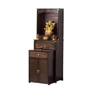 Meditation Altar Table with Dual Drawers, Bamboo Pooja Mandir, Zen Cabinet for Spiritual Practice, Home Temple Stand for Buddha Statue and Sacred Decor