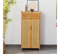 Meditation Altar Table with Storage - Buddhist Altar Cabinet Layered Display Shelf Double Door Design Chinese Buddha Cabinet for Pooja Natural Color 62cm/24.4in