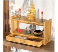 Meditation Altar with Drawer, Puja Table for Home, Spiritual Altar for Prayers, Divination, Worship or Bamboo Furniture for Displaying Jars, Plants and Books,Natural,42 * 28cm/16.5 * 11in