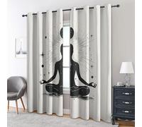 Meditation Blackout Curtains Bedroom 52 x 84, Yoga Celestial Curtains for Home Decor, Living Room, Thermal Eyelet Patterned Window Drapes, 84 Inch Drop 2 Panels FE181