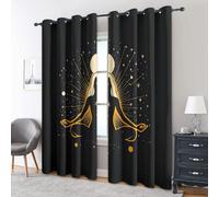 Meditation Blackout Curtains Bedroom 52 x 84, Yoga Celestial Curtains for Home Decor, Living Room, Thermal Eyelet Patterned Window Drapes, 84 Inch Drop 2 Panels FE172