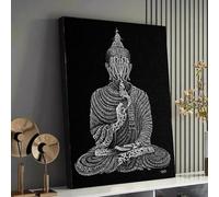 Meditation Buddha Canvas Wall Art, Black White Typography Design, Spiritual Decor, Zen Silhouette Painting, Mindfulness(30x40cm/Inner frame)